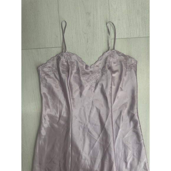 Vintage Erika Taylor Camisole Long Nightgown Sz L - Purple Embroidered - Slit - Picture 3 of 7
